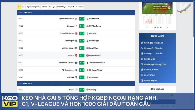 Kết quả bóng đá 2 Kèo Nhà Cái 5 Tổng hợp KQBĐ Ngoại Hạng Anh, C1, V-League và hơn 1000 giải đấu toàn cầu
