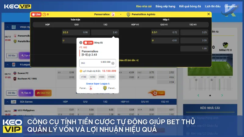 Công cụ tính tiền cược tự động giúp bet thủ quản lý vốn và lợi nhuận hiệu quả