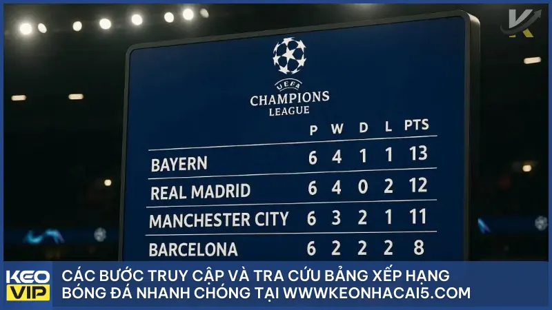 Các bước truy cập và tra cứu bảng xếp hạng bóng đá nhanh chóng tại wwwkeonhacai5.com