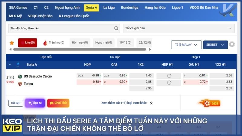 Lịch thi đấu Serie A tâm điểm tuần này với những trận đại chiến không thể bỏ lỡ