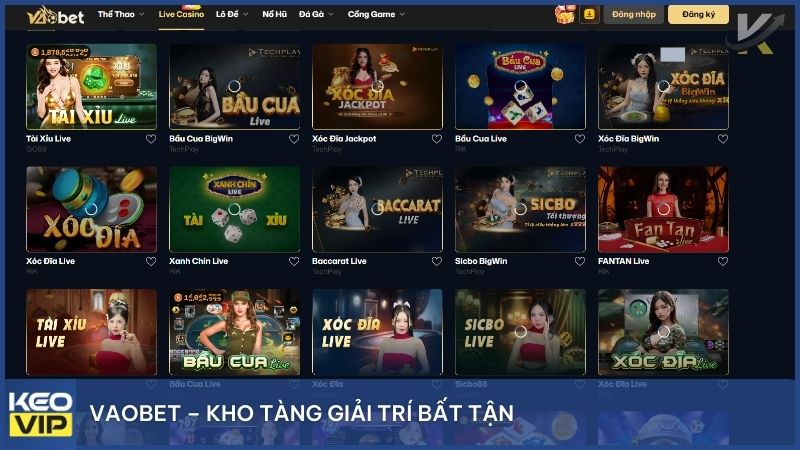 VAOBET – Kho tàng giải trí bất tận với hơn 2000 trò chơi cùng 13+ sảnh cược