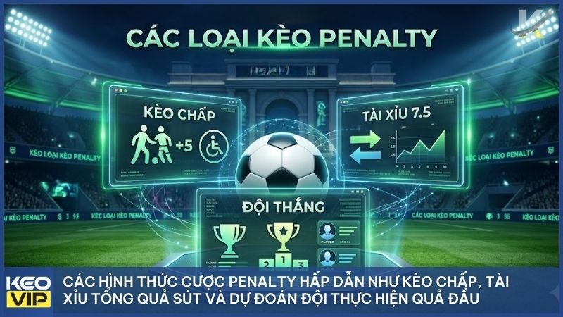 Tổng hợp các hình thức cược penalty hấp dẫn như kèo chấp, tài xỉu tổng quả sút và dự đoán đội thực hiện quả đầu