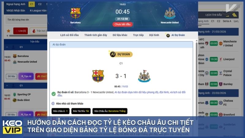 Hướng dẫn cách đọc tỷ lệ kèo Châu Âu chi tiết trên giao diện bảng tỷ lệ bóng đá trực tuyến của keonhacai