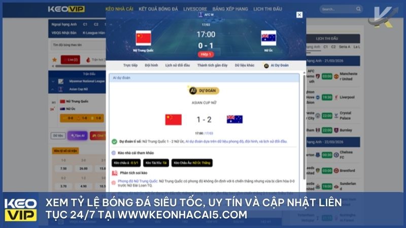 Giao diện xem tỷ lệ bóng đá siêu tốc, uy tín và cập nhật liên tục 24/7 tại địa chỉ chính thức wwwkeonhacai5.com
